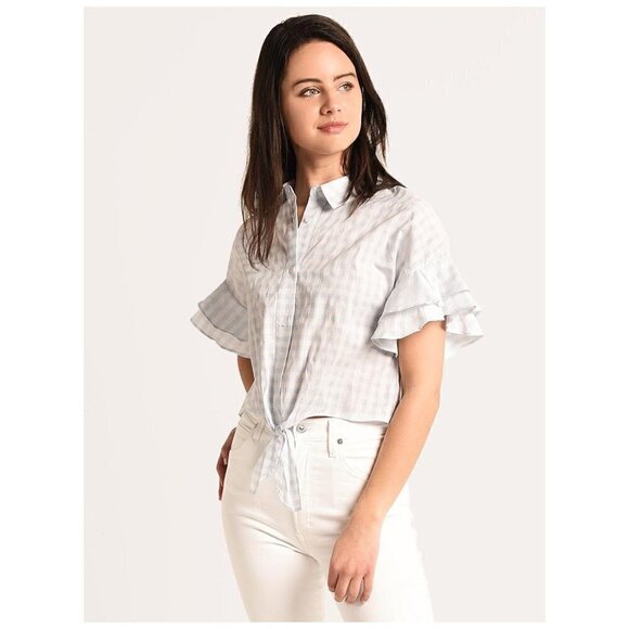 Cupcakes and Cashmere Sunnie Tie Hem 100% Cotton Gingham Shirt Women's Size M - Picture 1 of 10